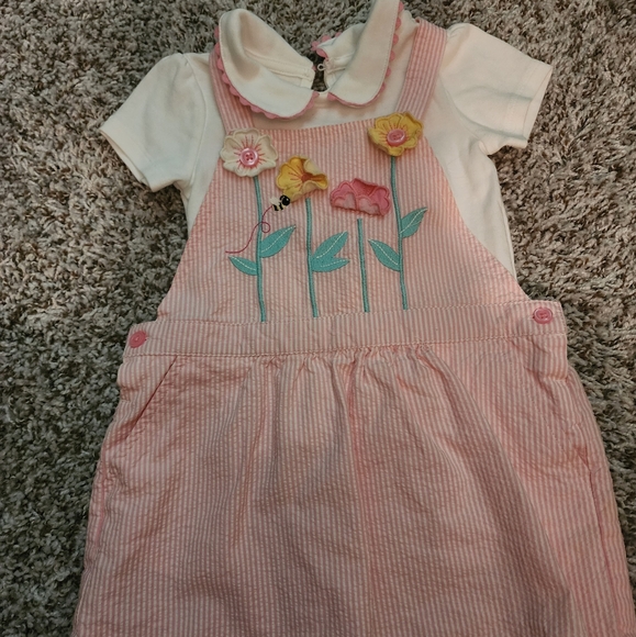 Gymboree Other - Gymboree Pink Striped Dress with Floral Embroidery
